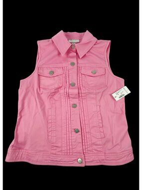 VTG Dressbarn Pink Sleeveless Button-Up Denim Vest w/ Pockets Size Small